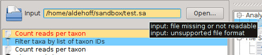 An incomplete filename causes input errors that are shown by orange highlighting and tooltips.