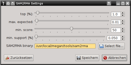 The SAM2RMA dialog is used to change the settings for RMA file creation.